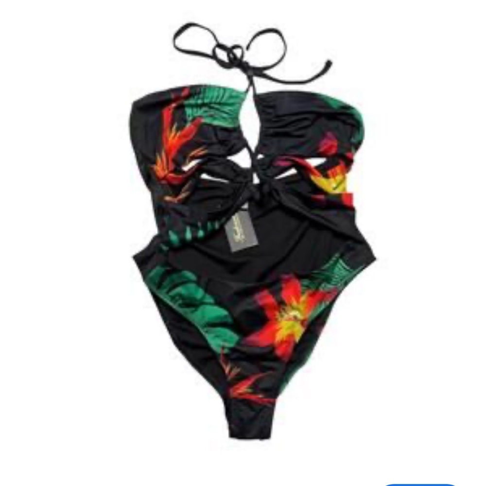 Frederick's of Hollywood Cabarita tropical cut out one piece swim suit size med - Picture 2 of 6